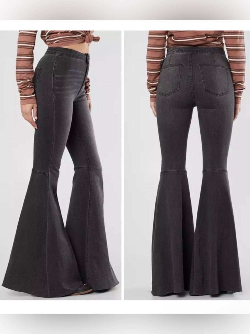 Free People The Float On Flare High Rise Washed Black Jeans Boho Preppy Cowgirl